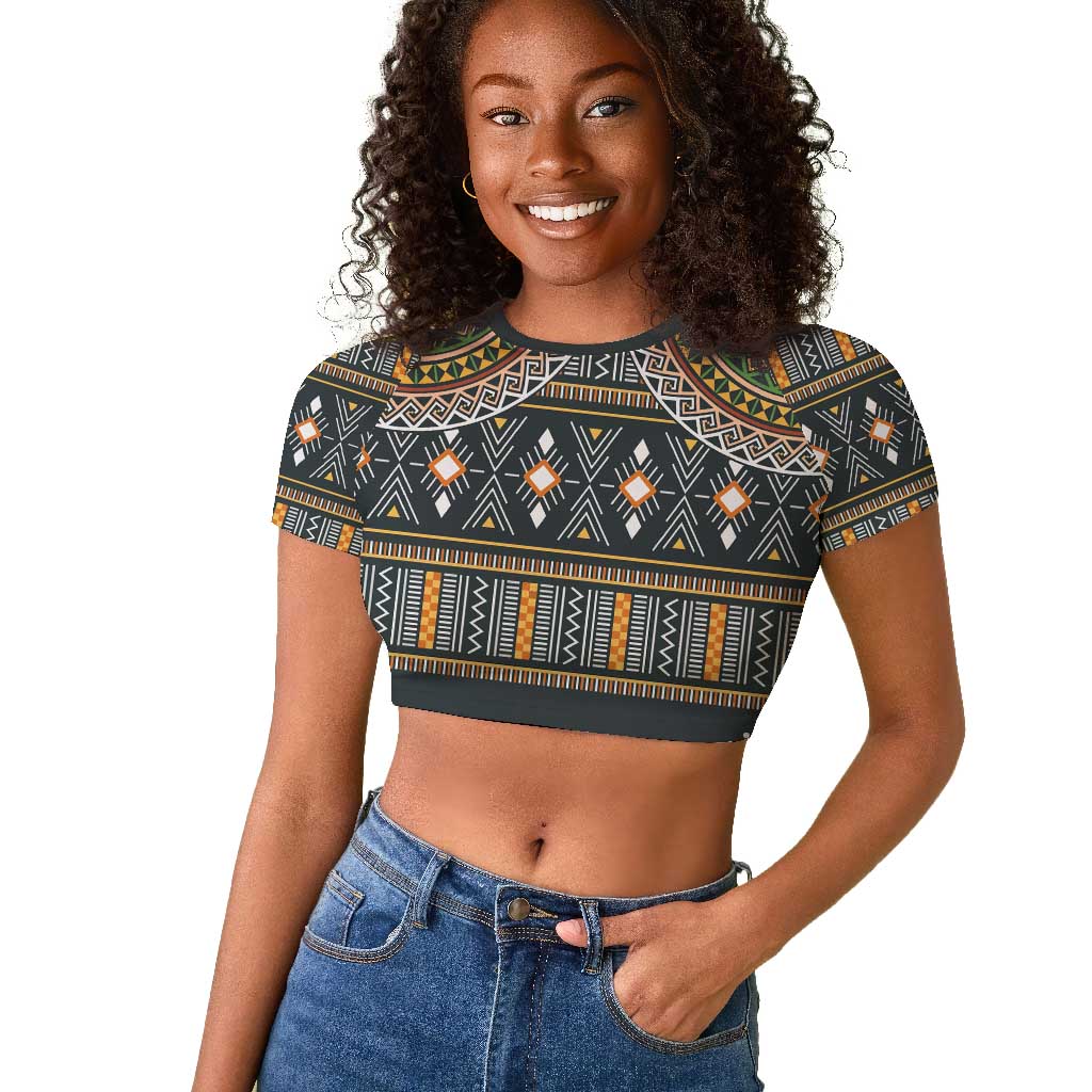 Afro Ethnic Native Pattern Raglan Cropped T shirt