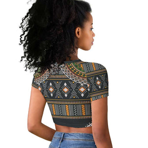 Afro Ethnic Native Pattern Raglan Cropped T shirt