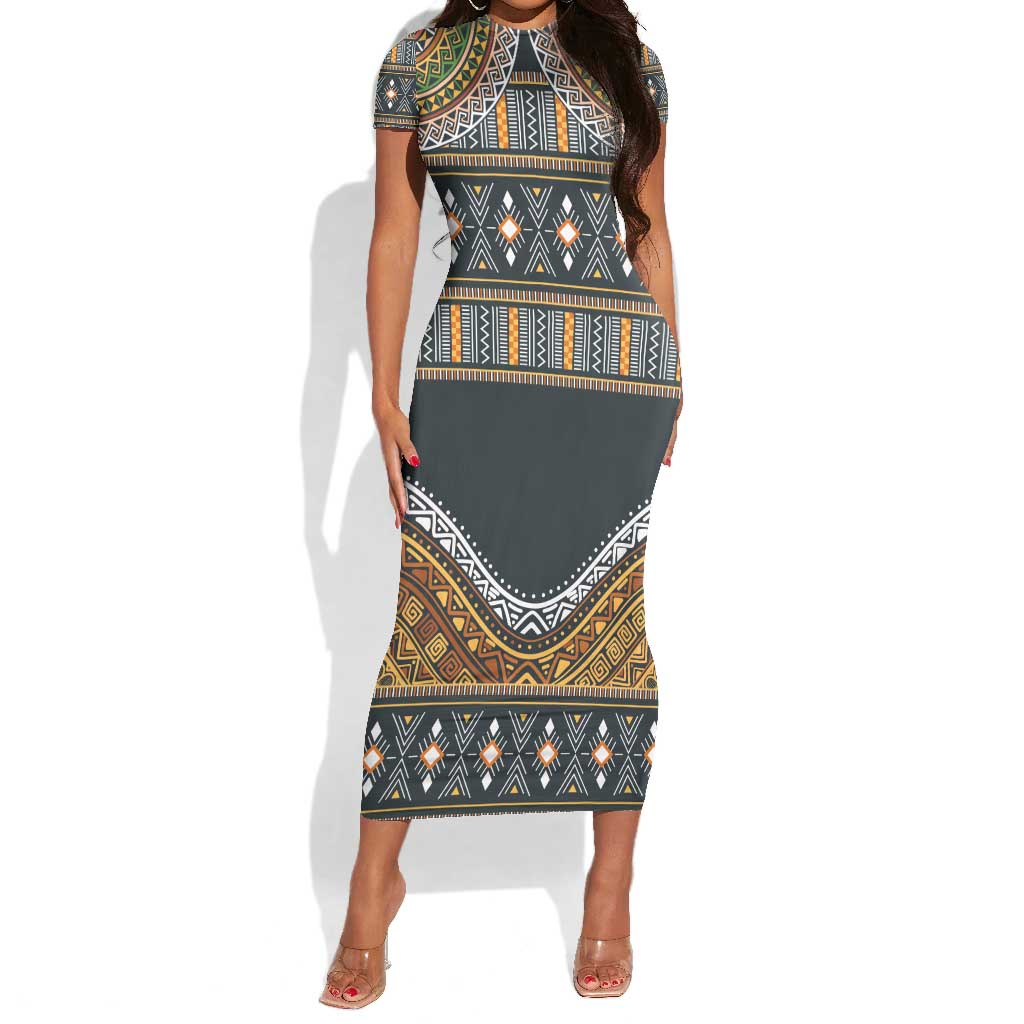 Afro Ethnic Native Pattern Short Sleeve Bodycon Dress