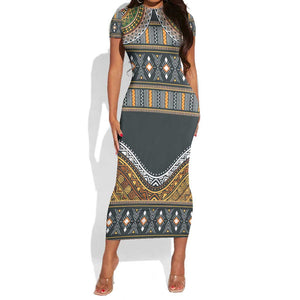 Afro Ethnic Native Pattern Short Sleeve Bodycon Dress