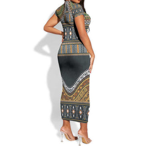 Afro Ethnic Native Pattern Short Sleeve Bodycon Dress