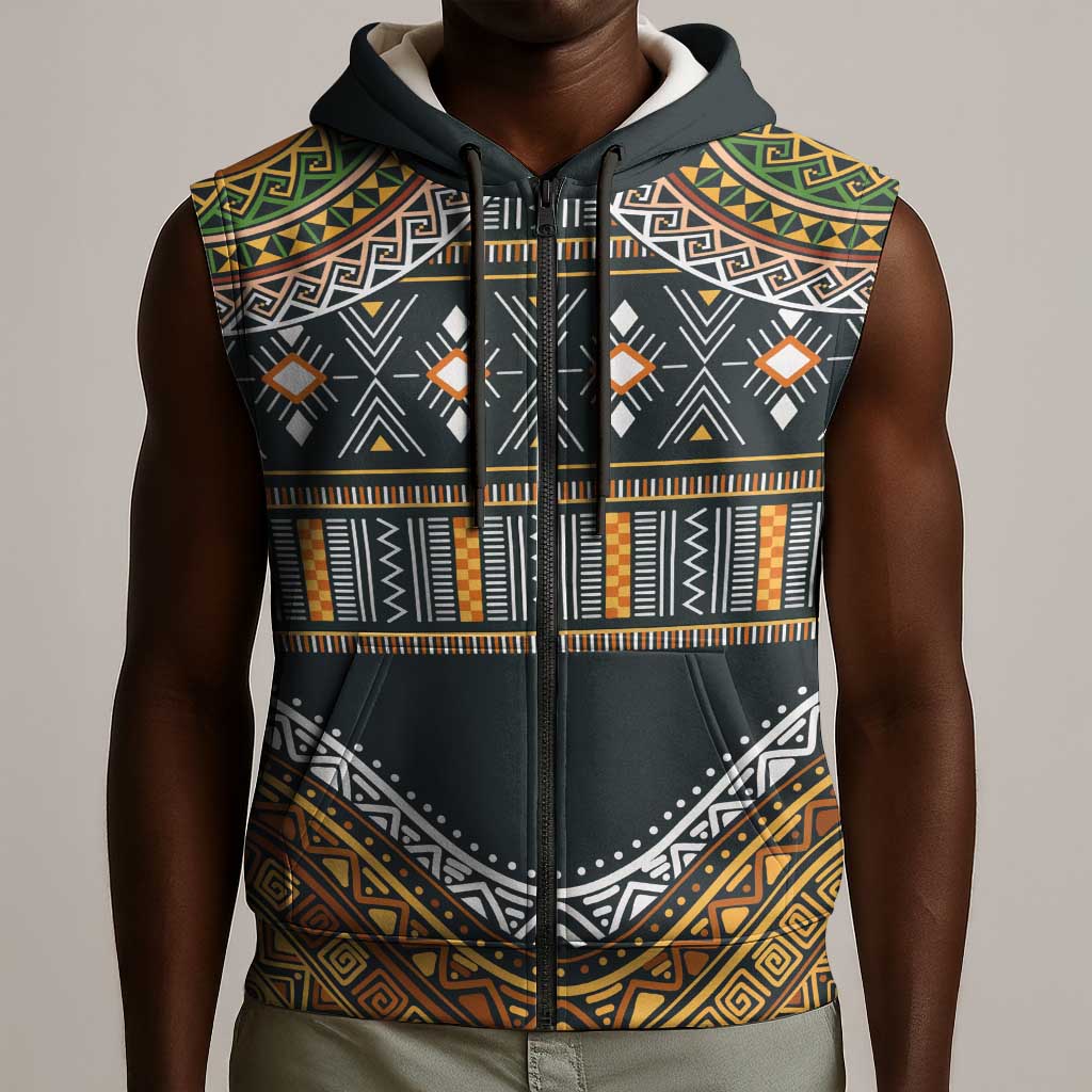 Afro Ethnic Native Pattern Sleeveless Zip Hoodie - African Pride