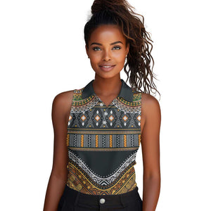 Afro Ethnic Native Pattern Women Sleeveless Polo Shirt