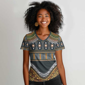 Afro Ethnic Native Pattern Women V-Neck T-Shirt