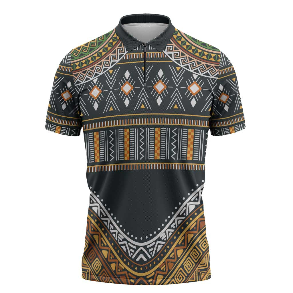 Africa Ethnic Native Pattern Zipper Polo Shirt