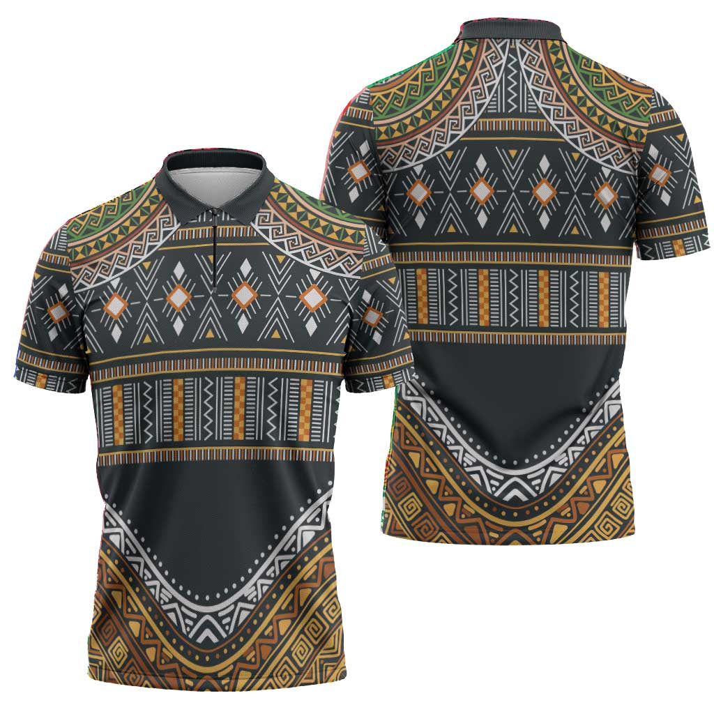 Africa Ethnic Native Pattern Zipper Polo Shirt