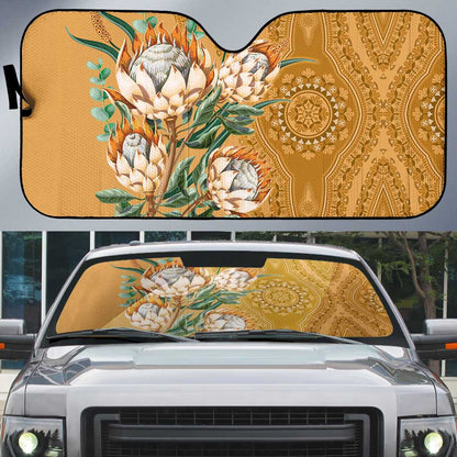 Africa King Proteas Dashiki Motif Auto Sun Shade Gold Style