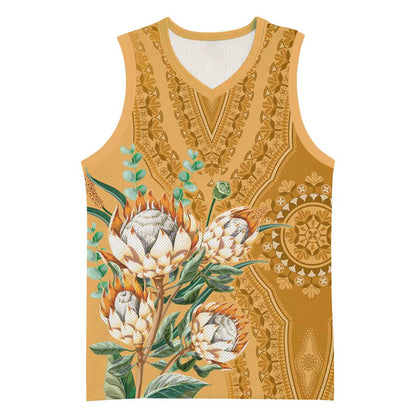 Afro King Proteas Dashiki Motif Basketball Jersey Gold Style LT9