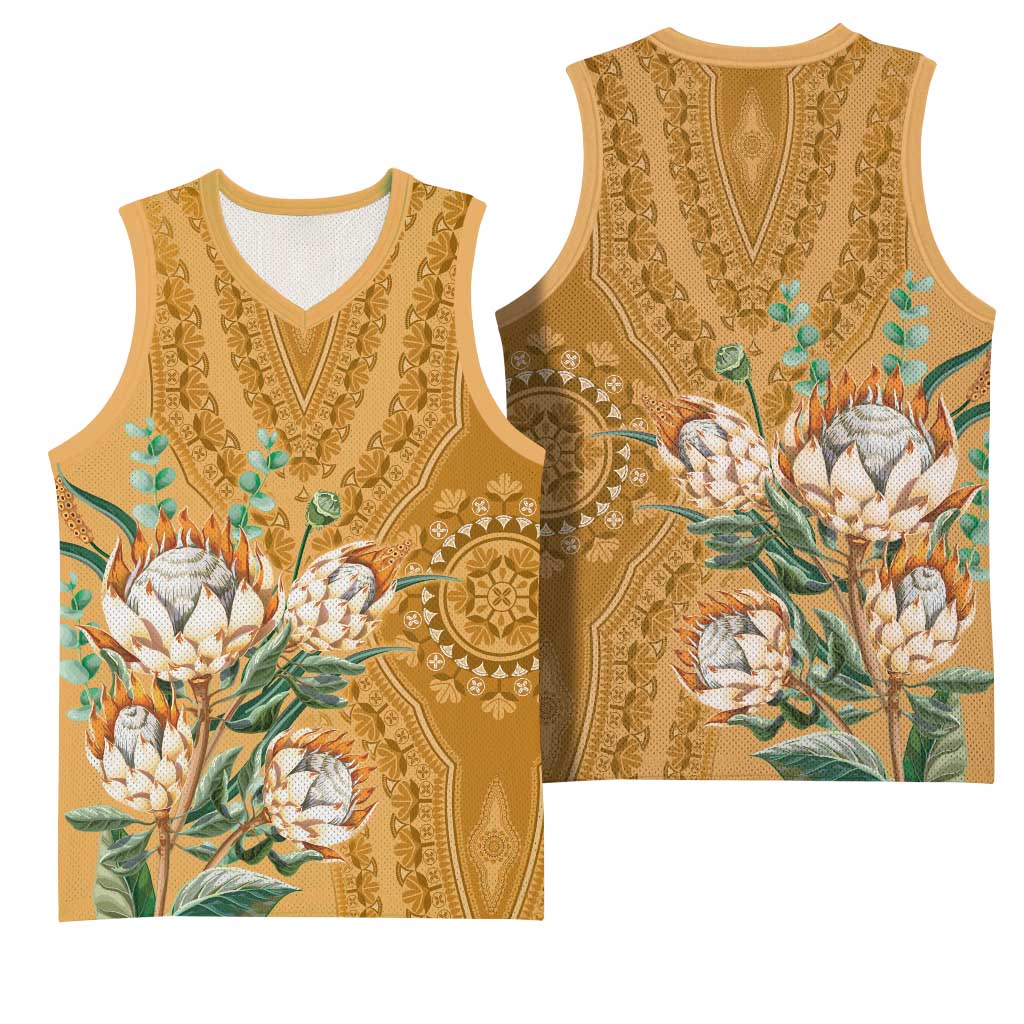Afro King Proteas Dashiki Motif Basketball Jersey Gold Style LT9