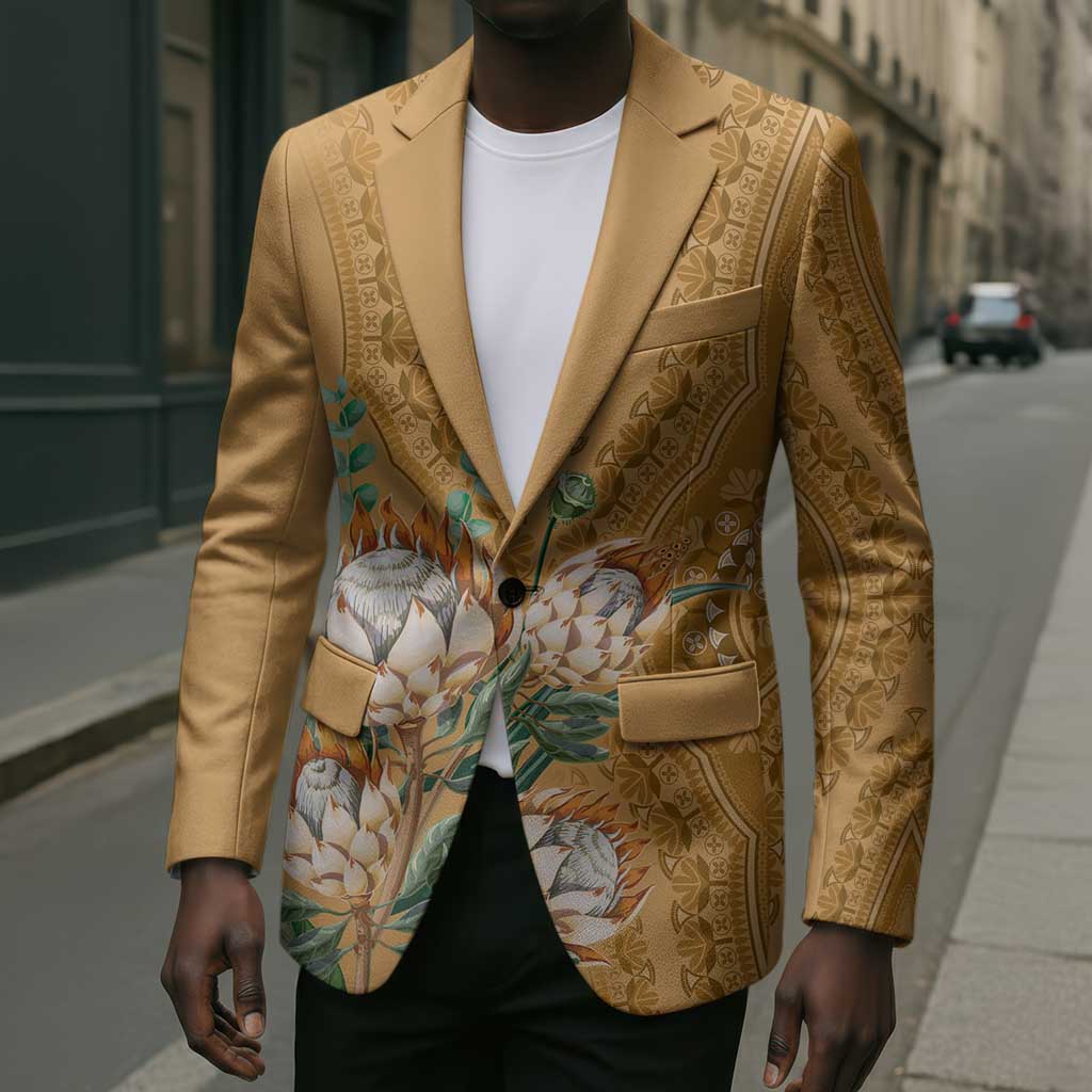 Africa King Proteas Dashiki Motif Blazer Gold Style