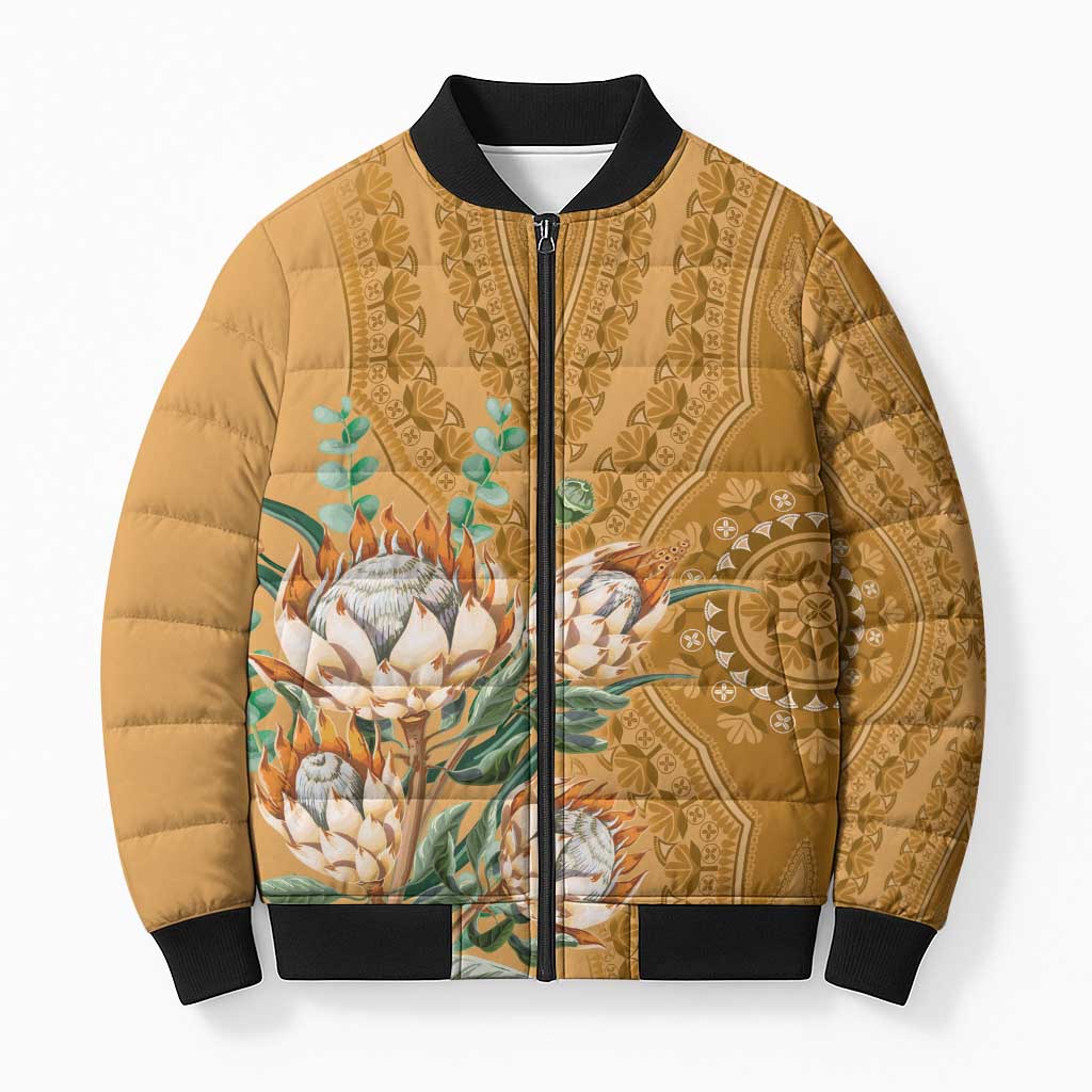 Africa King Proteas Dashiki Motif Bomber Puffer Jacket Gold Style