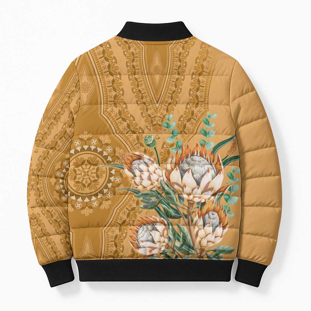 Africa King Proteas Dashiki Motif Bomber Puffer Jacket Gold Style