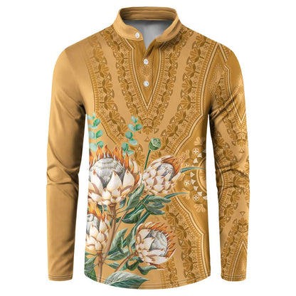 Africa King Proteas Dashiki Motif Button Sweatshirt Gold Style