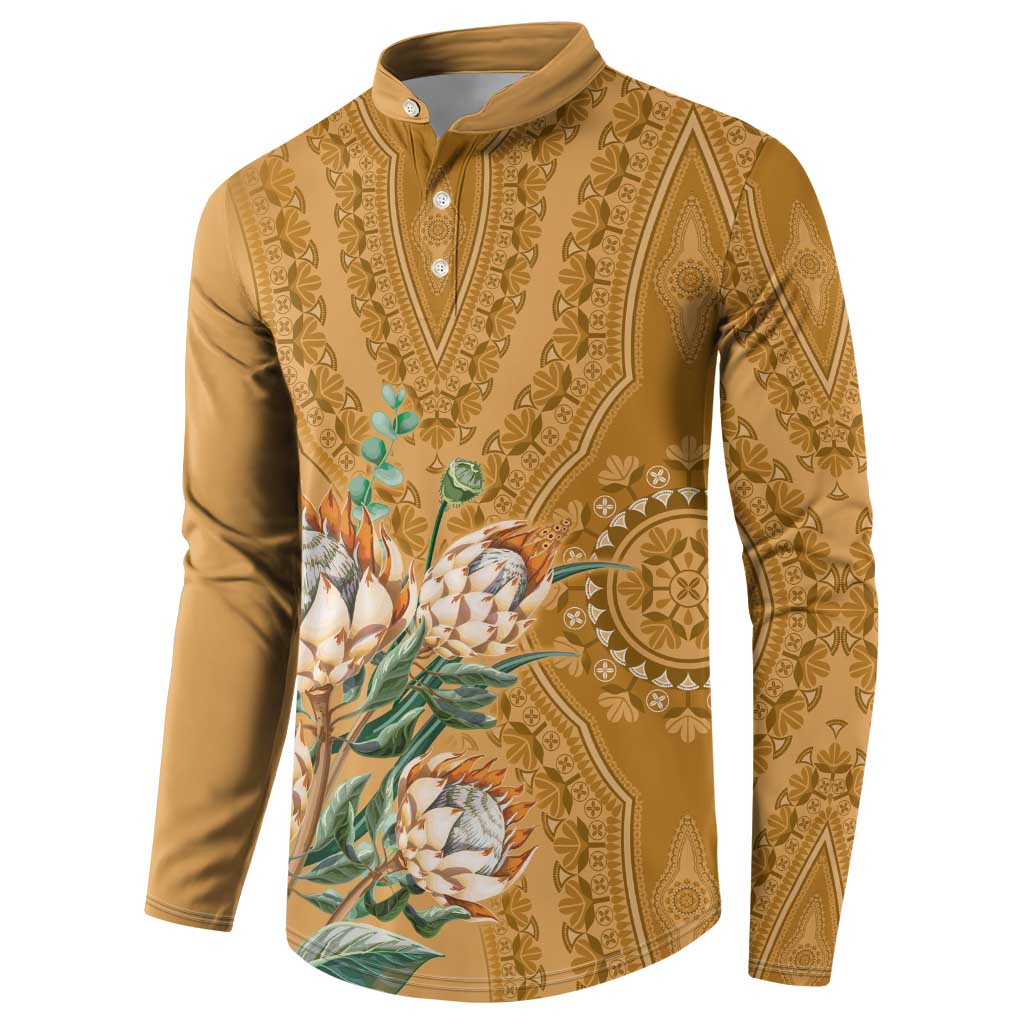 Africa King Proteas Dashiki Motif Button Sweatshirt Gold Style