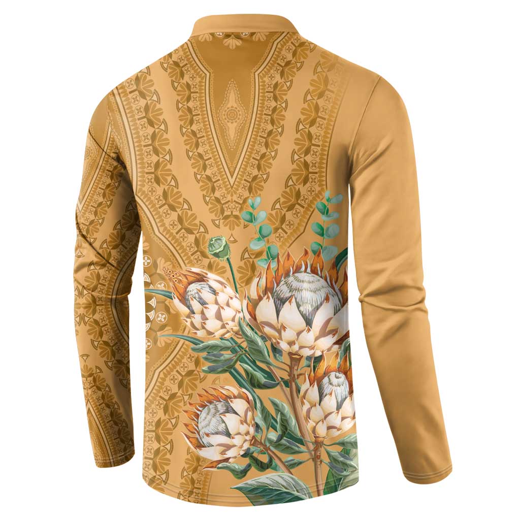 Africa King Proteas Dashiki Motif Button Sweatshirt Gold Style