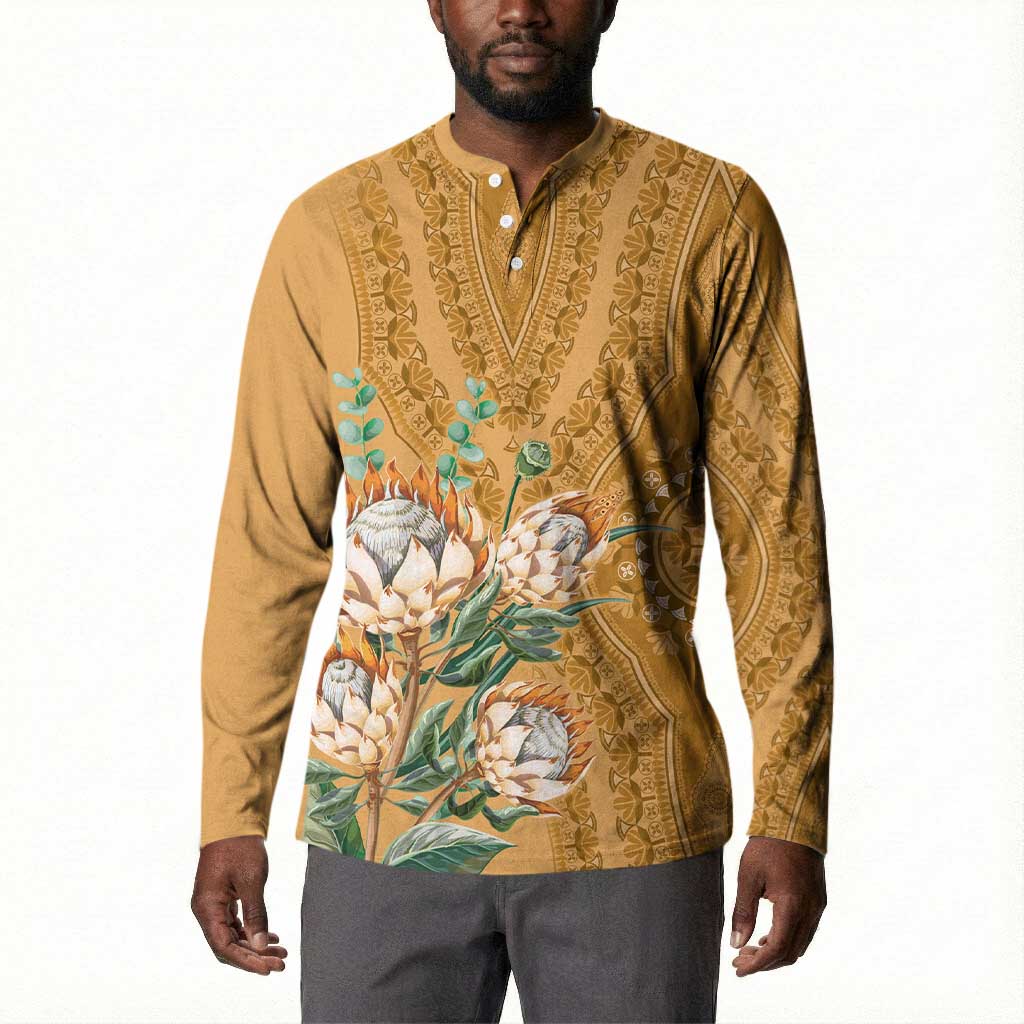 Africa King Proteas Dashiki Motif Button Sweatshirt Gold Style