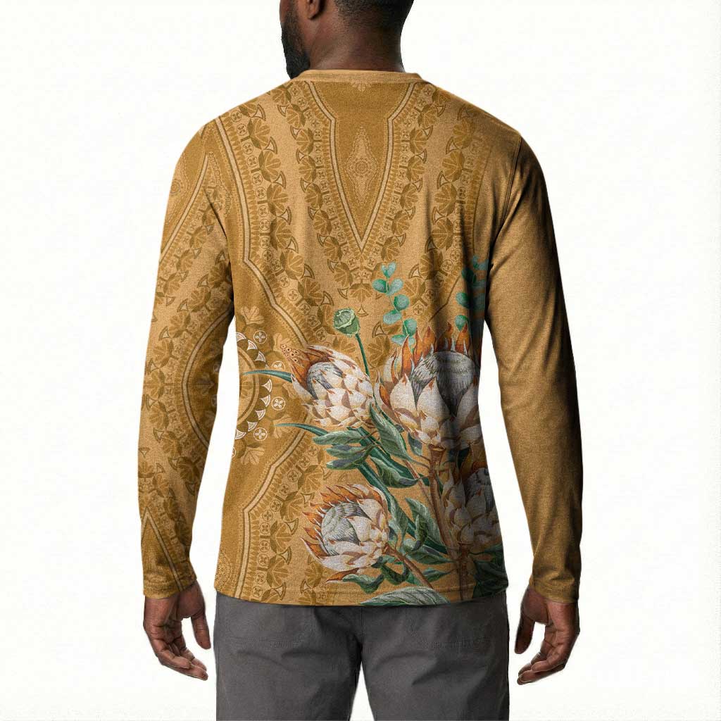Africa King Proteas Dashiki Motif Button Sweatshirt Gold Style
