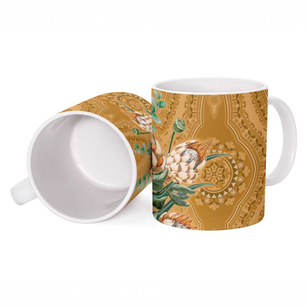 Africa King Proteas Dashiki Motif Ceramic Mug Gold Style