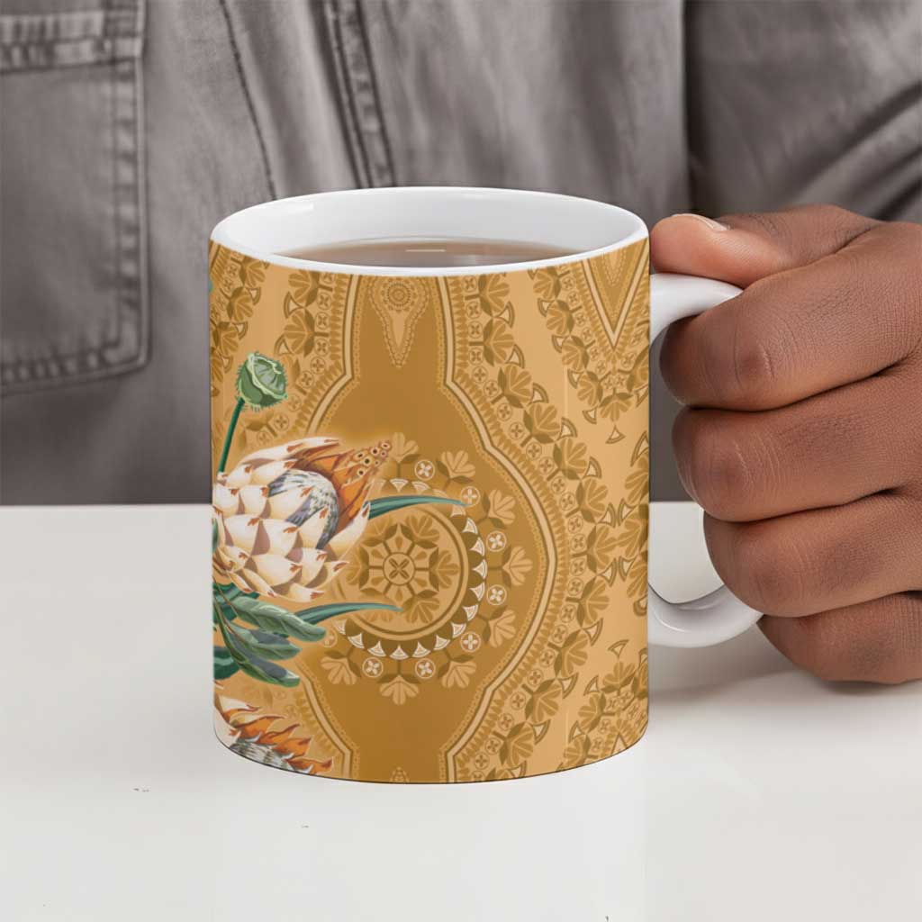 Africa King Proteas Dashiki Motif Ceramic Mug Gold Style