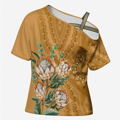 Africa King Proteas Dashiki Motif Cross Shoulder Shirt Gold Style