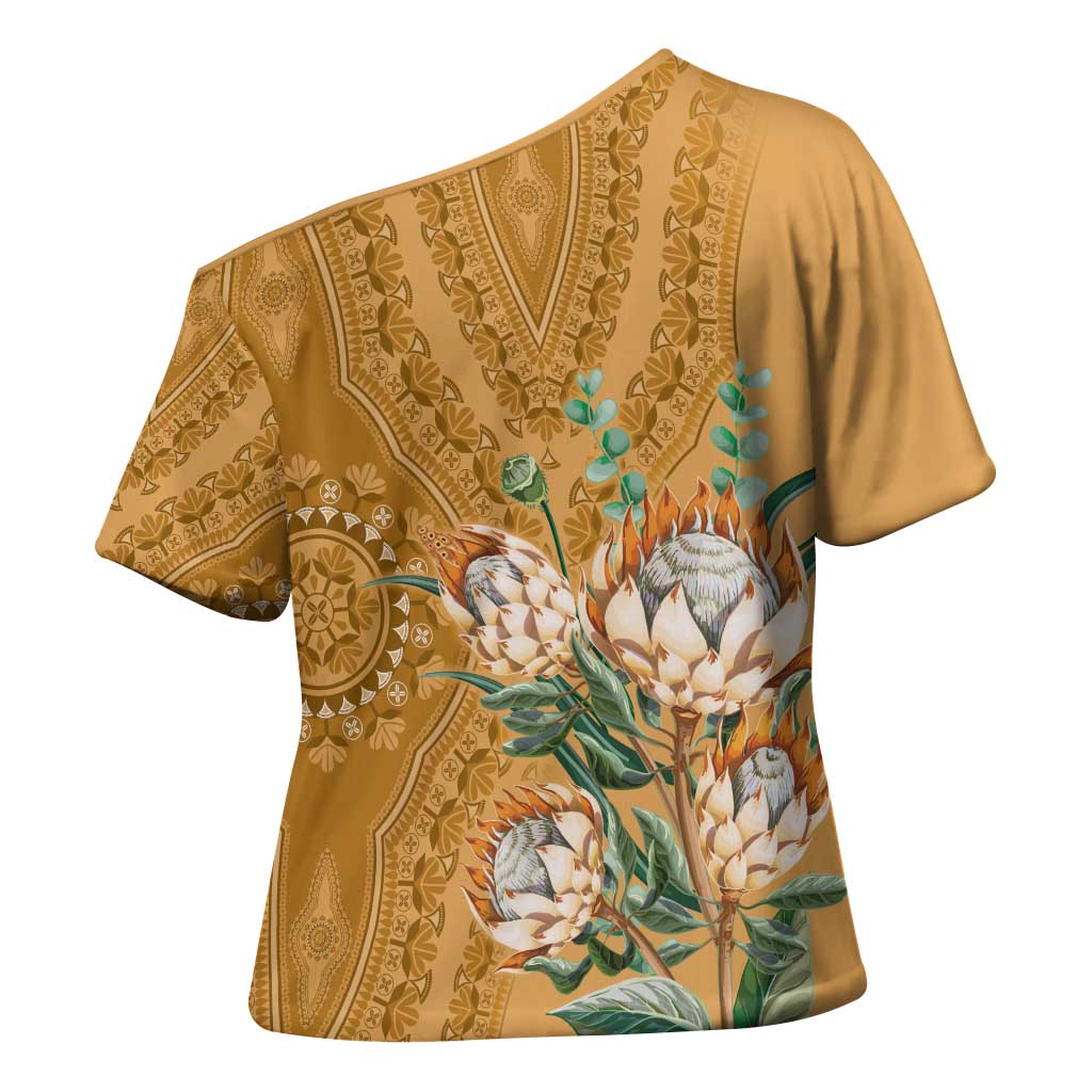 Africa King Proteas Dashiki Motif Cross Shoulder Shirt Gold Style
