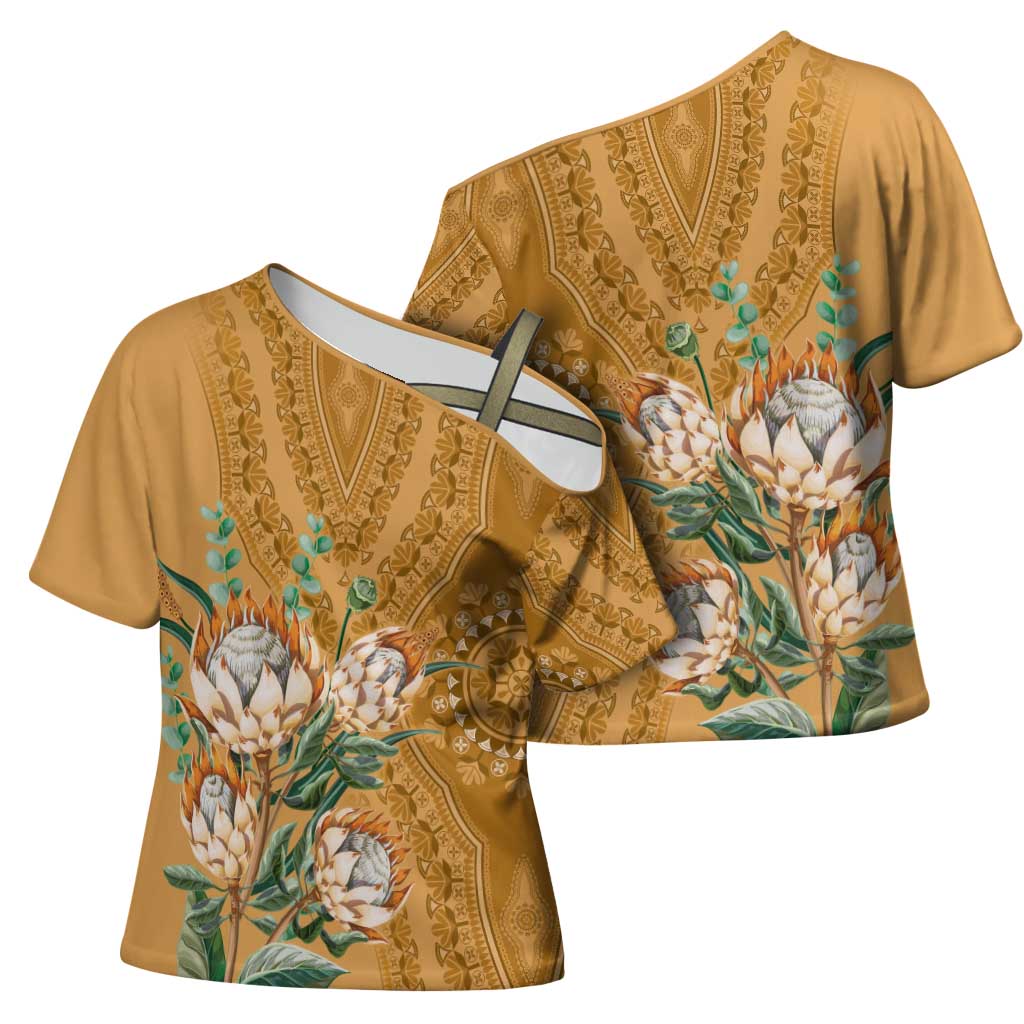 Africa King Proteas Dashiki Motif Cross Shoulder Shirt Gold Style