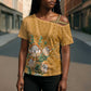 Africa King Proteas Dashiki Motif Cross Shoulder Shirt Gold Style