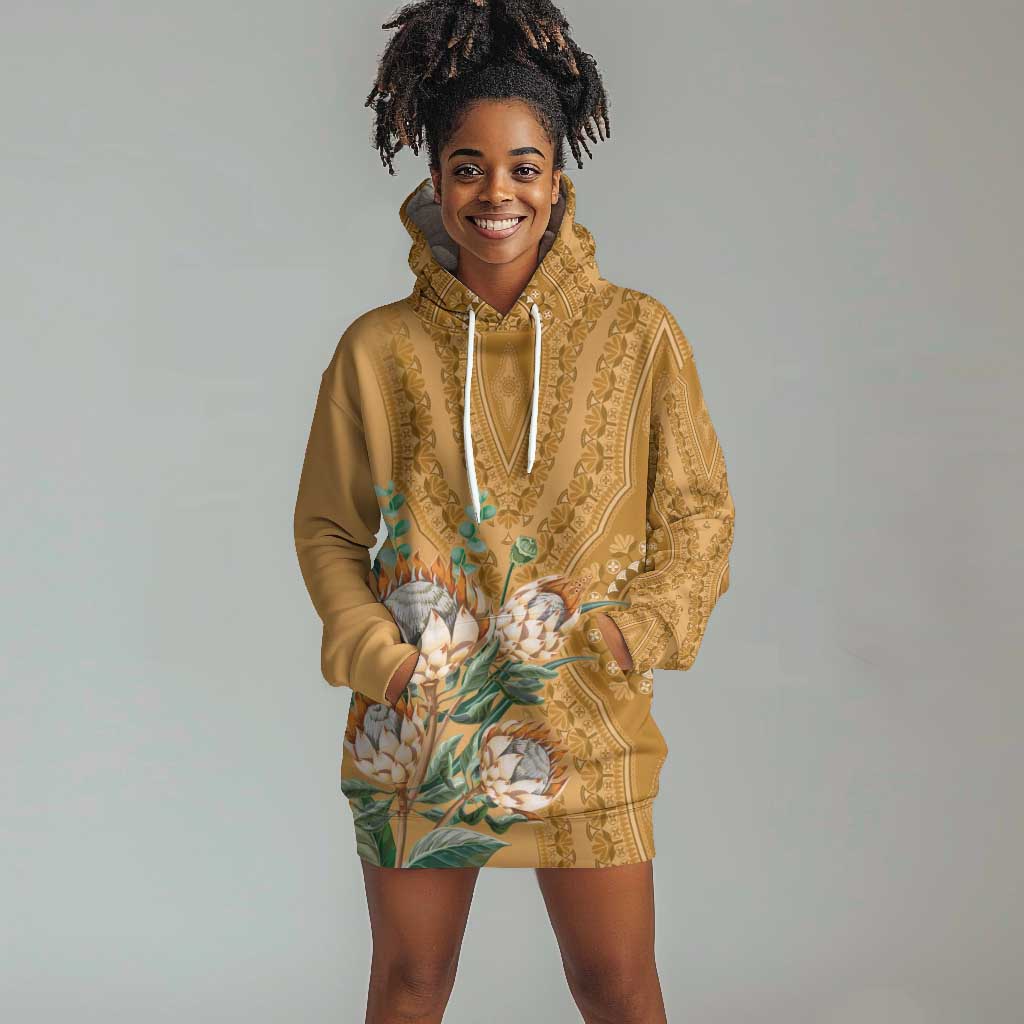 Afro King Proteas Dashiki Motif Hoodie Dress Gold Style