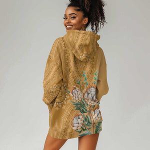 Afro King Proteas Dashiki Motif Hoodie Dress Gold Style