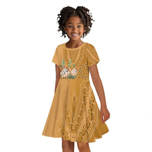 Afro King Proteas Dashiki Motif Kid Short Sleeve Dress Gold Style