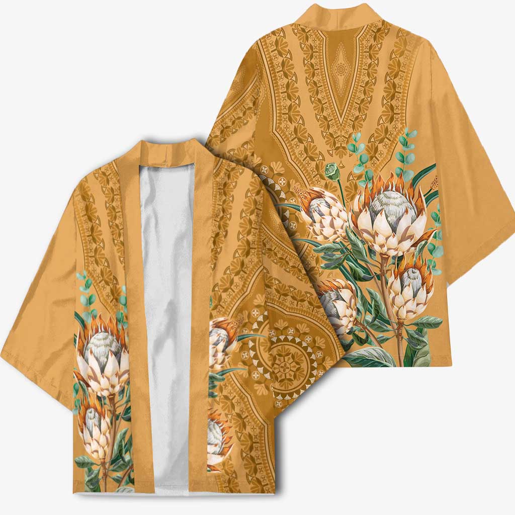 Africa King Proteas Dashiki Motif Kimono Gold Style