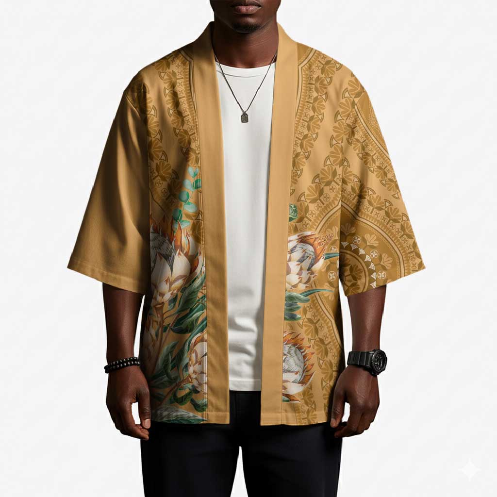 Africa King Proteas Dashiki Motif Kimono Gold Style