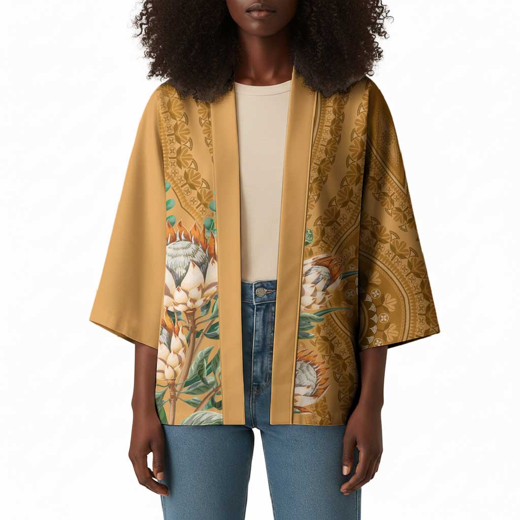 Africa King Proteas Dashiki Motif Kimono Gold Style