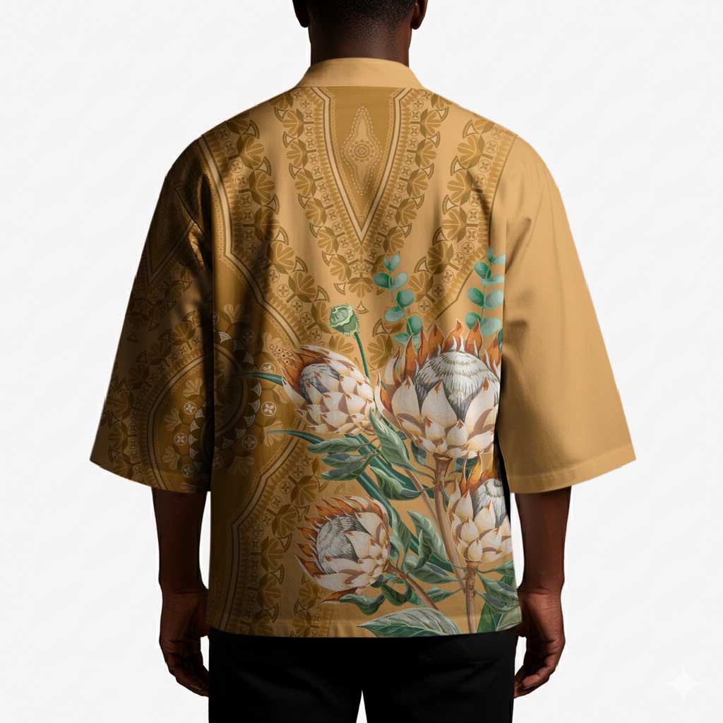 Africa King Proteas Dashiki Motif Kimono Gold Style
