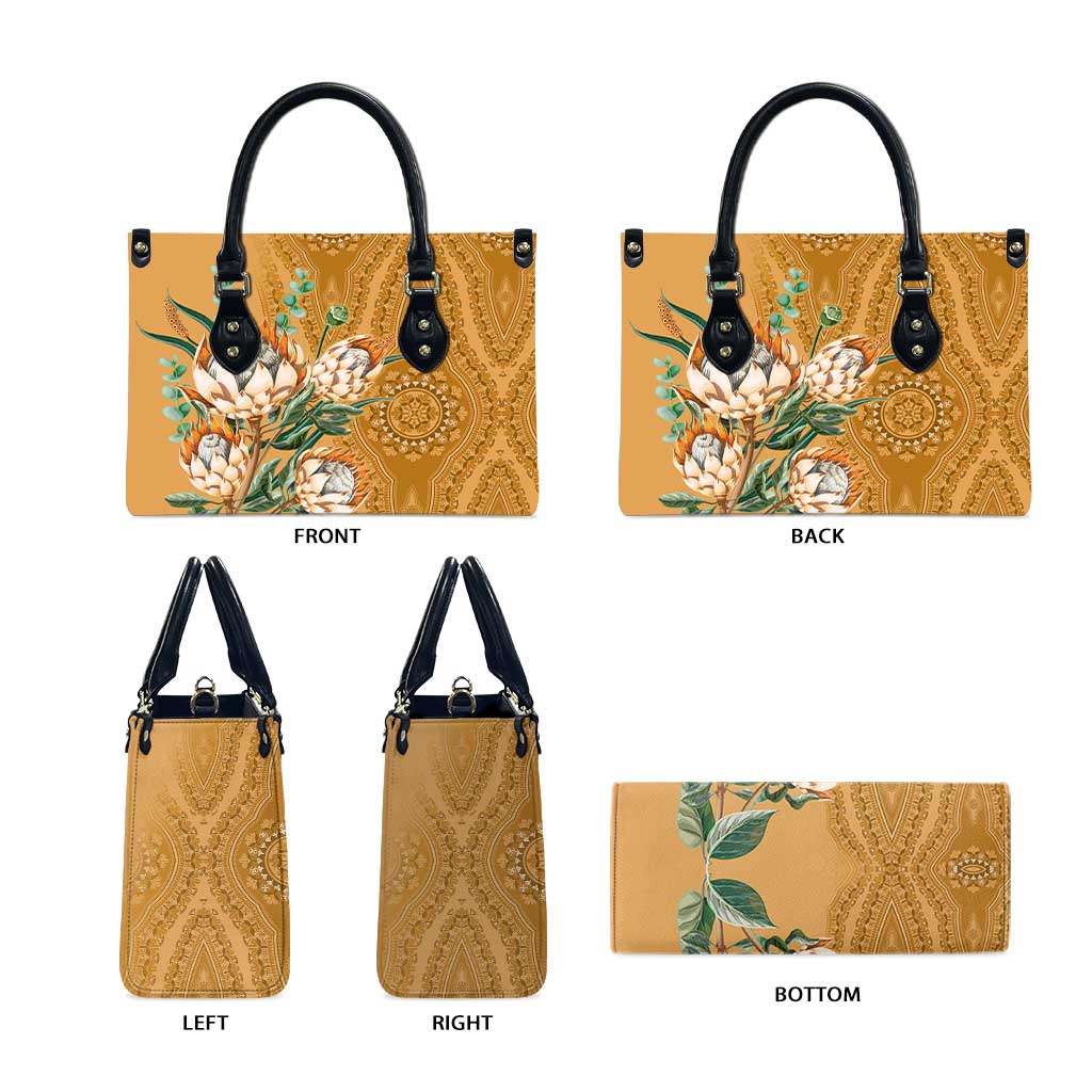 Africa King Proteas Dashiki Motif Leather Bag Gold Style