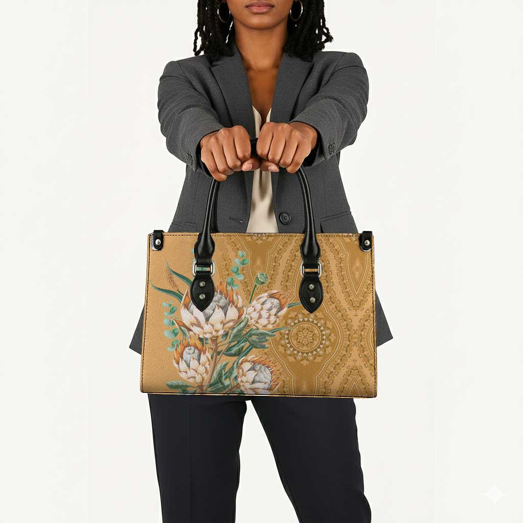 Africa King Proteas Dashiki Motif Leather Bag Gold Style