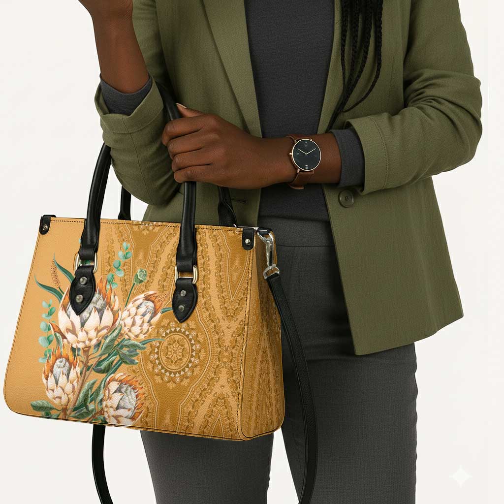 Africa King Proteas Dashiki Motif Leather Bag Gold Style