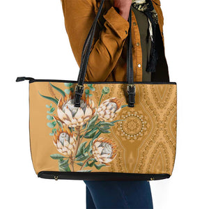 Afro King Proteas Dashiki Motif Leather Tote Bag Gold Style