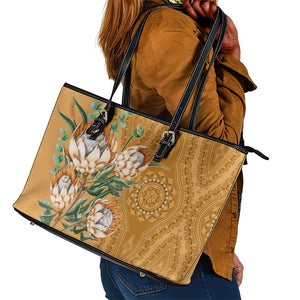 Afro King Proteas Dashiki Motif Leather Tote Bag Gold Style