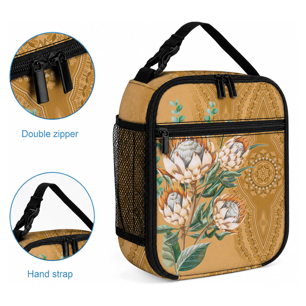 Africa King Proteas Dashiki Motif Lunch Bag Gold Style