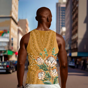 Afro King Proteas Dashiki Motif Men Tank Top Gold Style