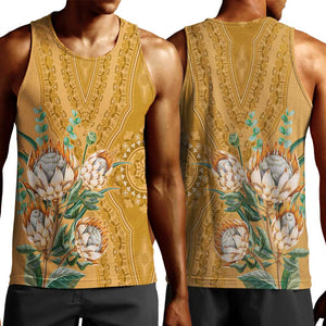 Afro King Proteas Dashiki Motif Men Tank Top Gold Style