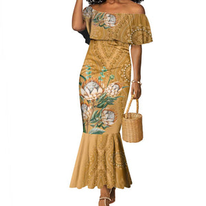 Afro King Proteas Dashiki Motif Mermaid Dress Gold Style