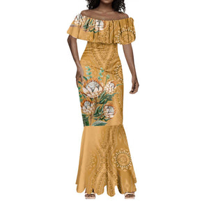 Afro King Proteas Dashiki Motif Mermaid Dress Gold Style