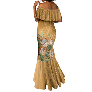 Afro King Proteas Dashiki Motif Mermaid Dress Gold Style