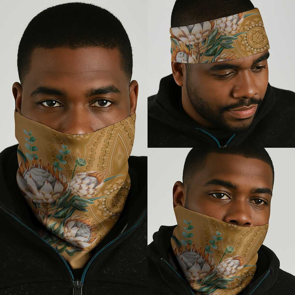 Afro King Proteas Dashiki Motif Neck Gaiter Gold Style LT9