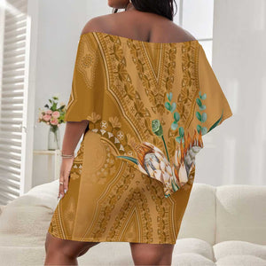 Afro King Proteas Dashiki Motif Off Shoulder Short Dress Gold Style