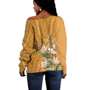 Afro King Proteas Dashiki Motif Off Shoulder Sweater Gold Style