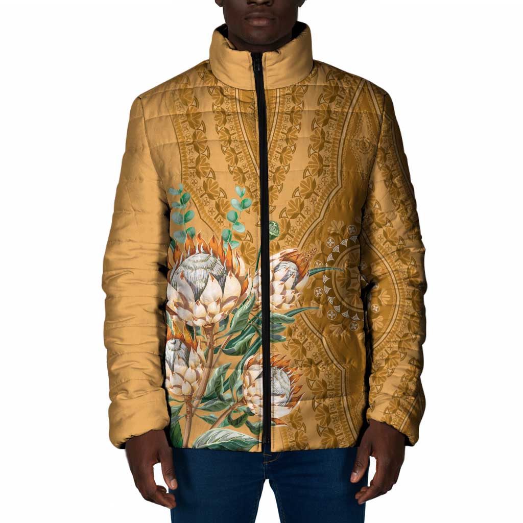 Africa King Proteas Dashiki Motif Padded Jacket Gold Style