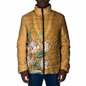 Africa King Proteas Dashiki Motif Padded Jacket Gold Style